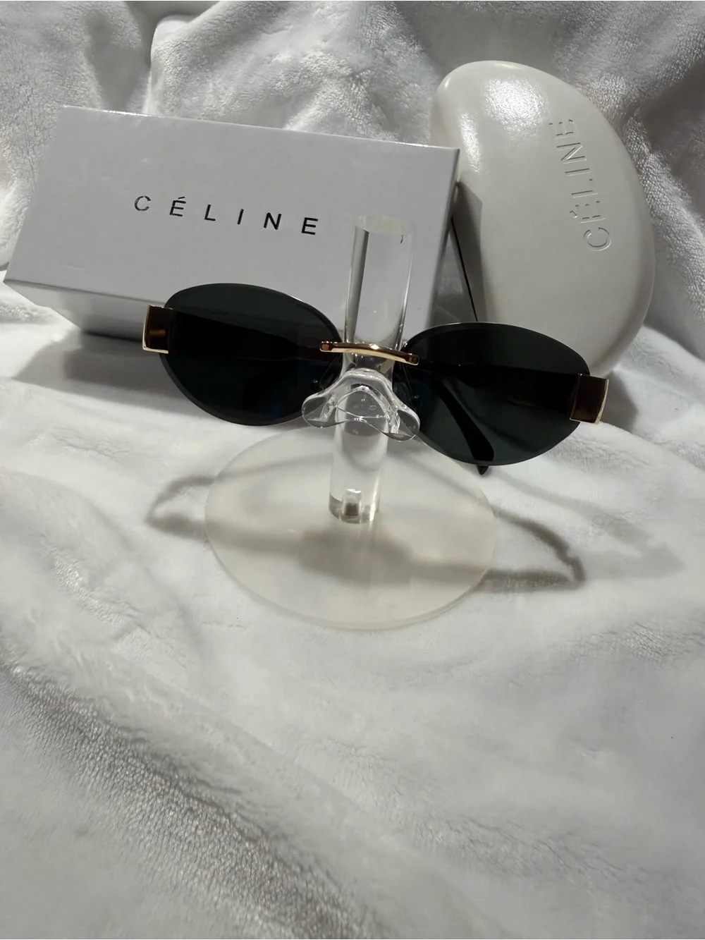 Black Rimless Sunglasses with Gold Accents